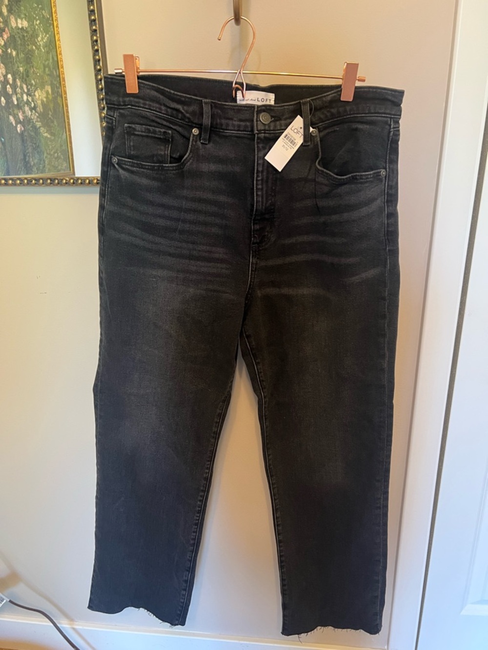 LOFT Black Washed High Rise Straight Jeans